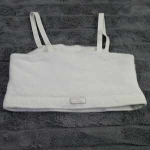 Gymshark Whitney Simmons Eyelash Knit Bandeau White Fuzzy Crop Top Womens Size L